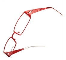 赤色メタルフレーム眼鏡フルリムデザイン スクエア型チタン素材太いフレーム度ありレンズ対応女子おしゃれ浮き彫りメガネ