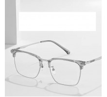 ハーフリム メガネ度付き知的メガネフレーム男性かっこいい軽量メタル伊達メガネ サーモント型メガネ女性グレー色黒ぶちウェリントン眼鏡