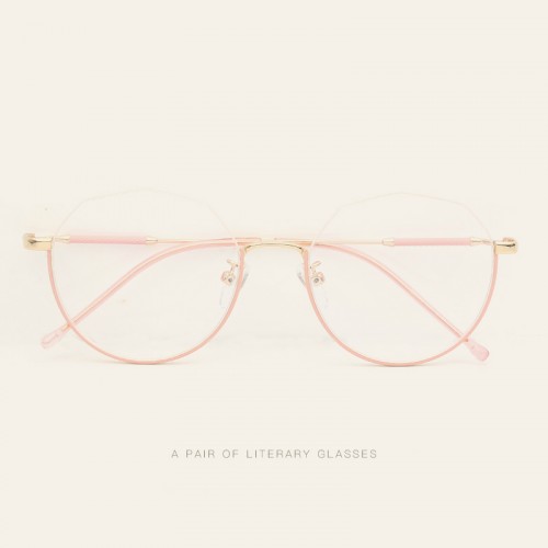 ピンク色メガネ伊達メガネ レトロ多角形ダテメガネ眼鏡フレーム女性レディース上品大人っぽいハーフリムおしゃれ知的ナイロール  メタル眼鏡軽量細いフレーム青色ファッション