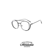 レトロなサングラス伊達メガネ大きいフレーム丸眼鏡ラウンド型メタル ツーブリッジ軽量芸能人シルバー金 ブラック偏光サングラス黄色レンズ