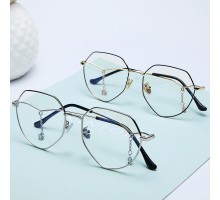 多角形韓国人気メガネおしゃれファッション眼鏡フレーム伊達メガネ女性有名人大きいめがねペンダント付きおすすめメタル金属メガネ度なし度付きレンズでかい顔クラシカル