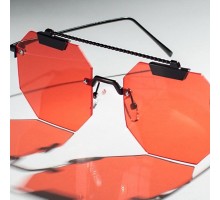サイバーパンクファッション偏光サングラスおしゃれ八角形レッドカラーレンズUVカットサングラスかっこいいメガネ多角形個性的縁なし