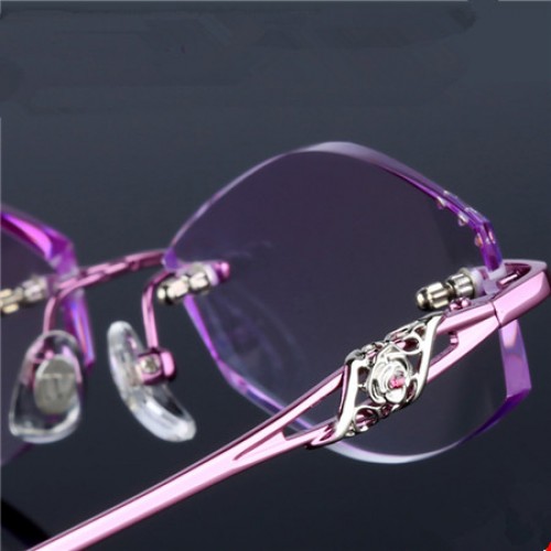 新品未使用☆レディース　おしゃれメガネ　ふちなし　上品なマダム風　紫色　舞花まるのレディースメガネ