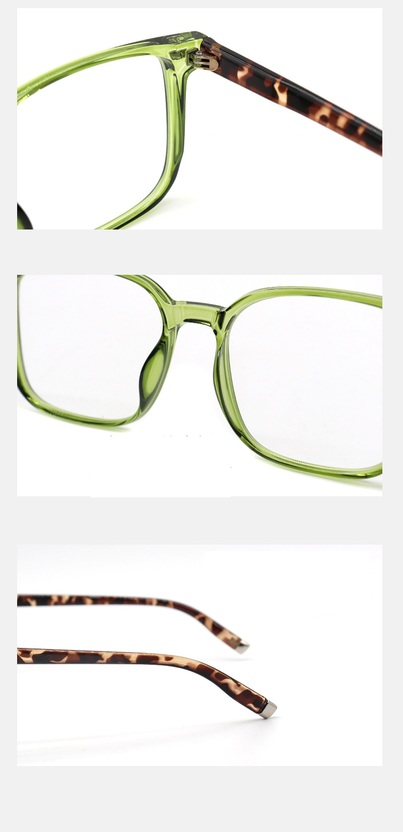 スクエアクリア緑色メガネTR90軽量伊達メガネ 通販眼鏡 ベッコウ