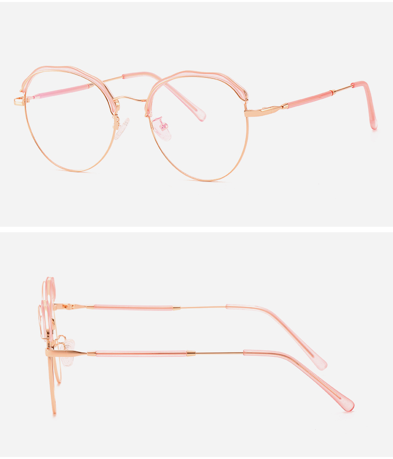 度付き可愛いサーモントブロー ピンク色メガネ丸い眼鏡軽量メタルフレームランキング