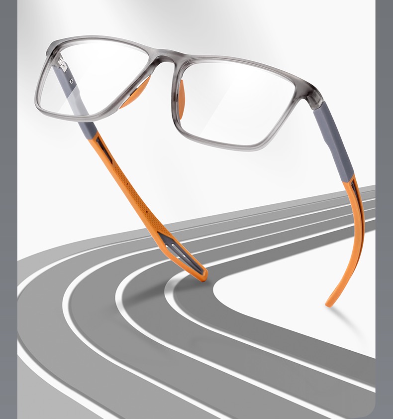 プラスチックレンズ付 軽量素材度付きメガネ メンズ オレンジ色スポーツ用メガネ