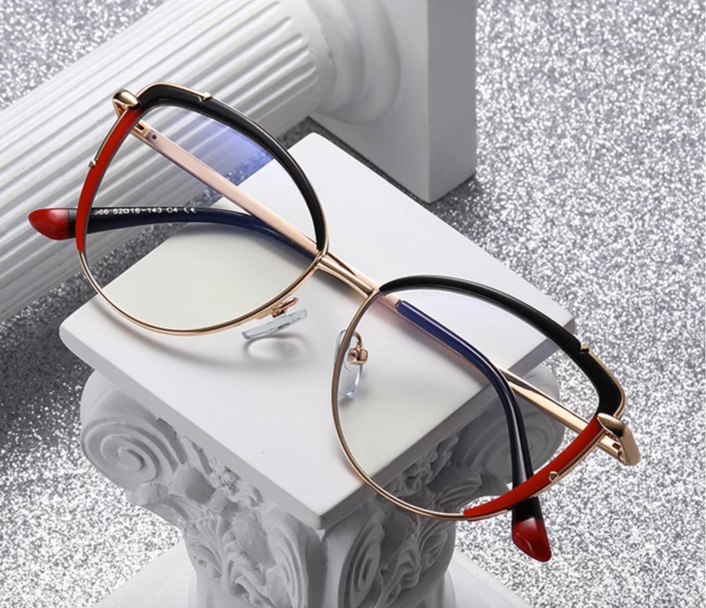 欧米セレブ高級メガネ キャットアイ型ナイロール 伊達メガネ赤ヒョウ柄ブルーライトカットレンズ眼鏡軽量TR90メガネフレーム バイカラー度付きレンズ度なし